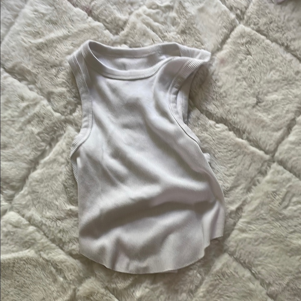 Sleeveless White Ribbed Top